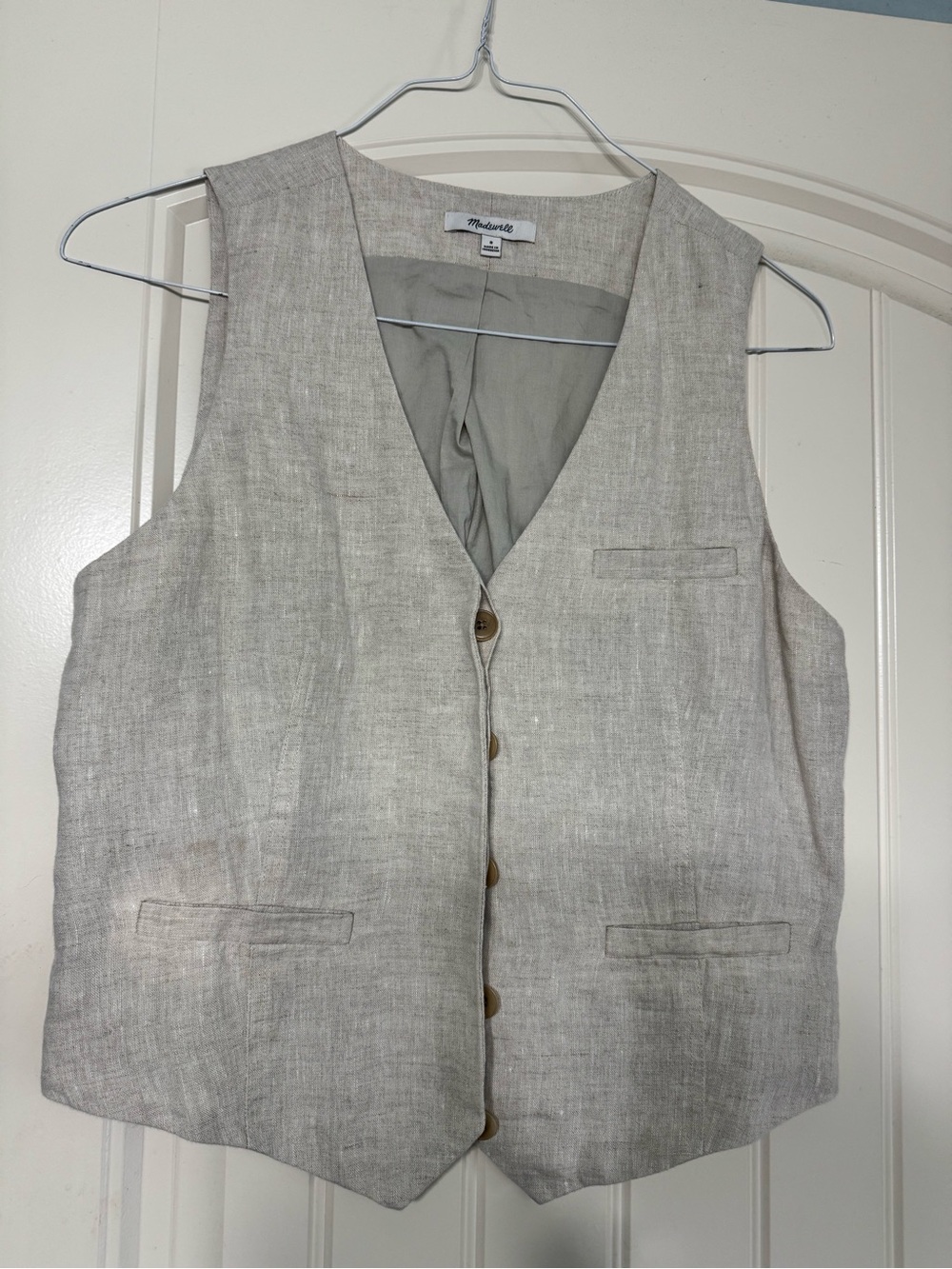 LIKE NEW Madewell Neutral Linen-Blend Vest in Light Taupe